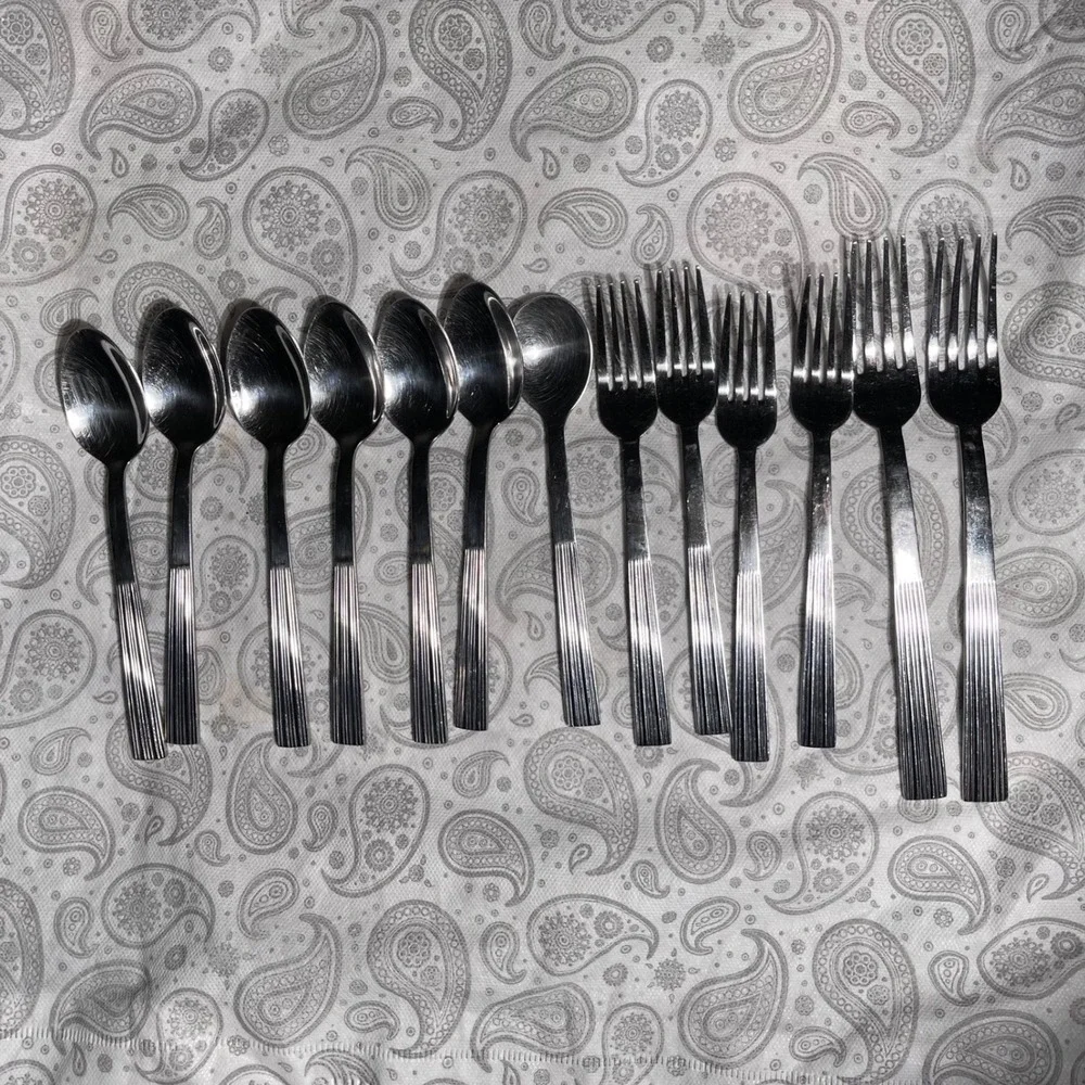 Cambridge Stainless Flatware Set 13pc Ribbed Pleated Handle Spoons and Forks